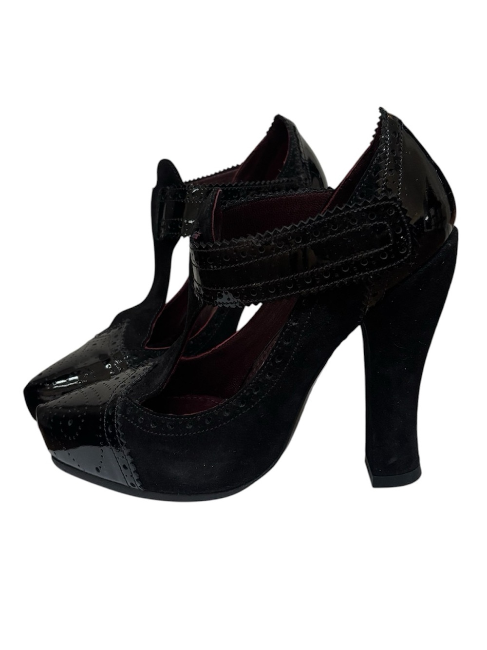 MARC JACOBS Black Patent T-Strap Mary Jane Platform Heels - Picture 2 of 14